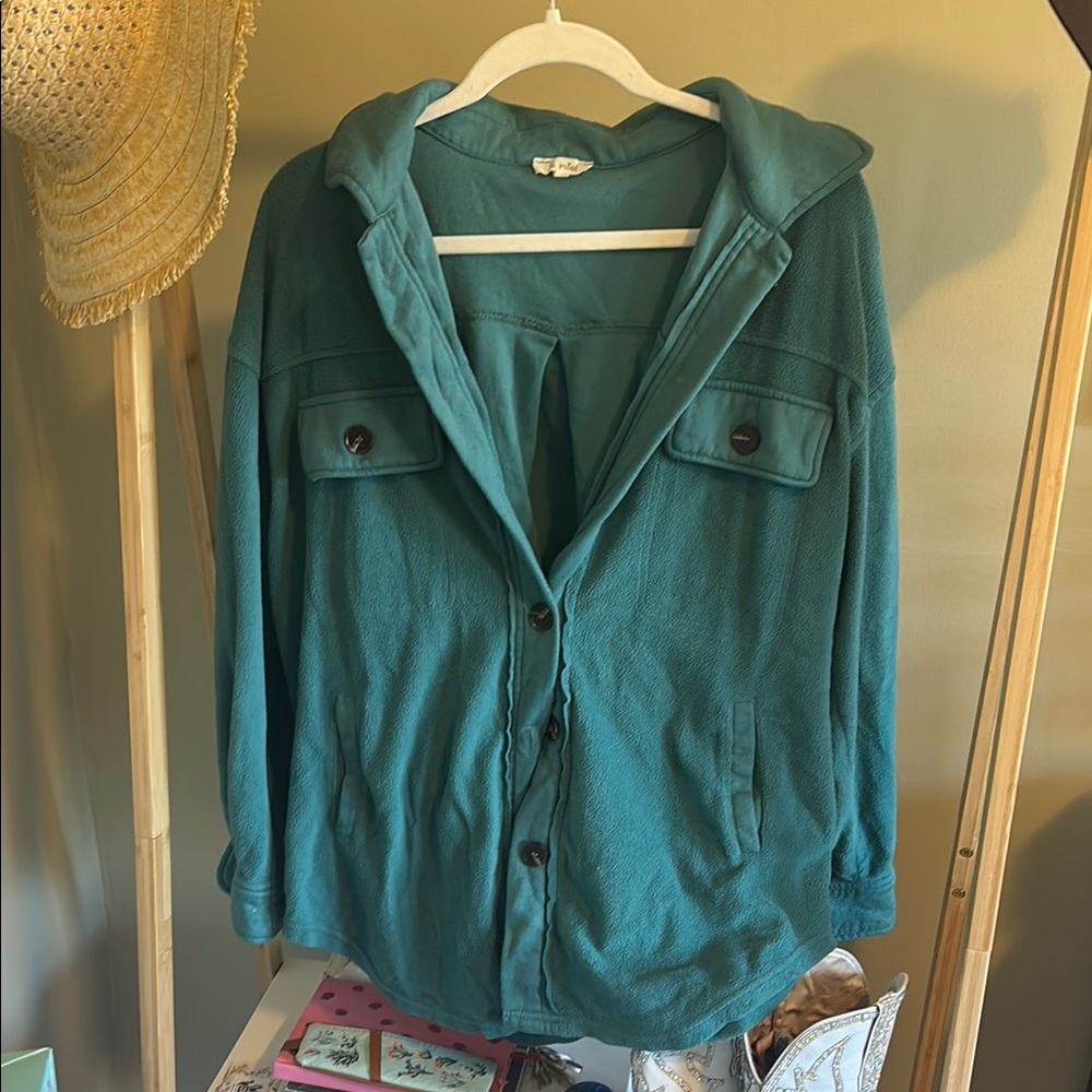 Teal Button-Up Women's Jacket
